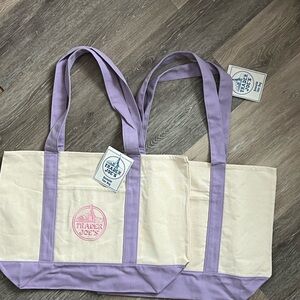 TWO Trader Joe's Large Lavender Purple Canvas Reusable Tote Bags x2 ~ NEW